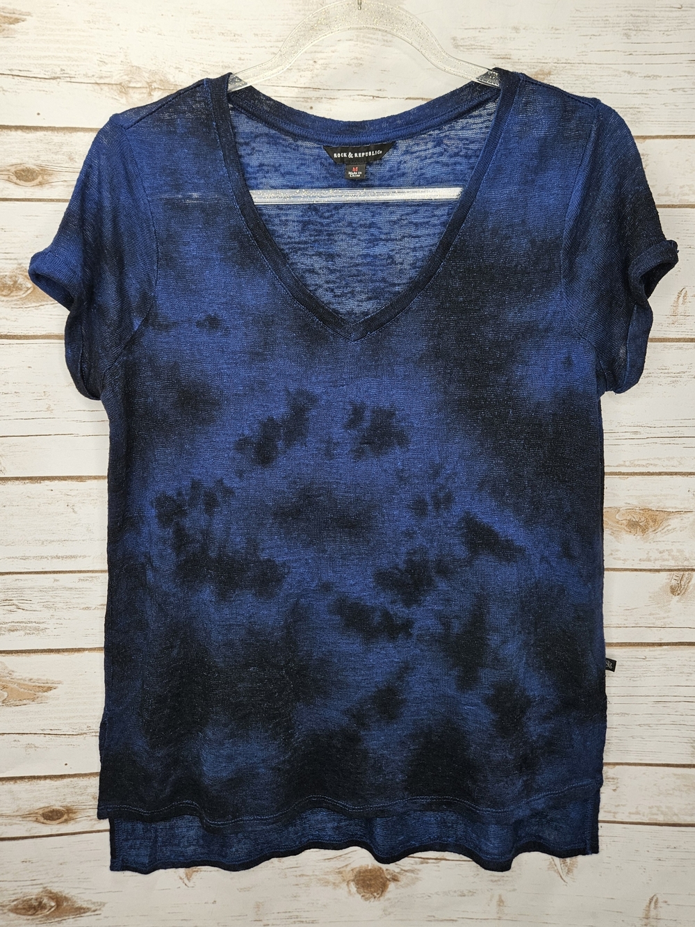 Rock & Republic Burnout Slightly Sheer V Neck Tee Shirt Size M